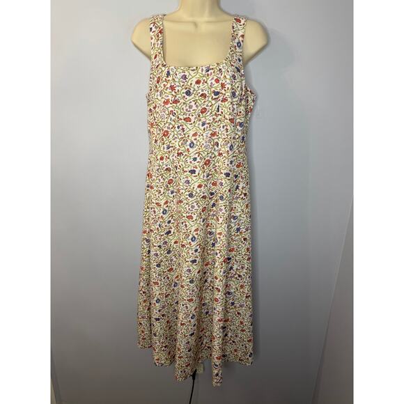 Lea Square Neck Floral Linen Blend Midi Dress Women's M - Picture 1 of 12